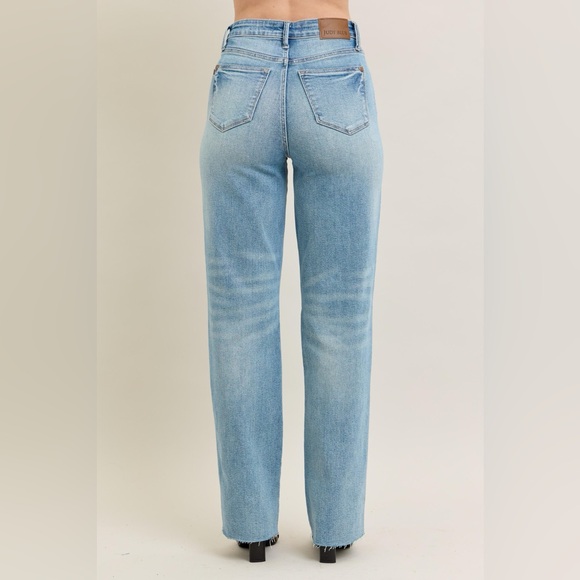 Judy Blue High Waist  Rigid Magic Star Shaped Destroy 90's Straight Jeans - Picture 4 of 9